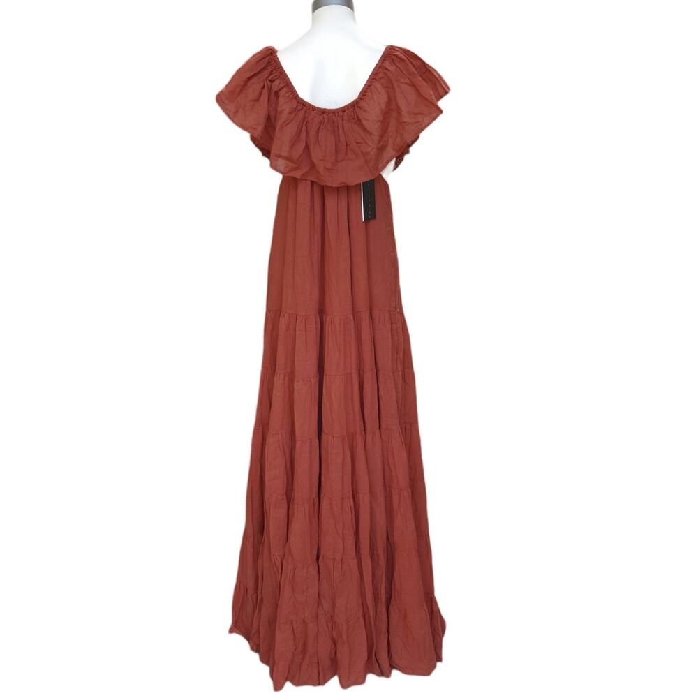 ERIKA PENA Rita Bohemian Maxi tiered ruffle off shoulder dress Sienna M / L NEW - Picture 2 of 7